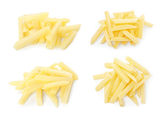 Fresh potato slices isolated on white, set