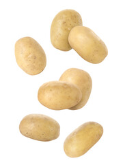Obraz premium Raw potatoes in air against white background
