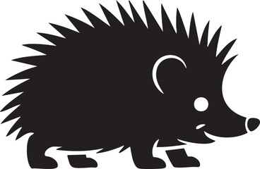 Simple Black Hedgehog Illustration with Cute Features and Prominent Spines on a White Background