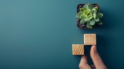 Hand arranging wooden blocks as steps, a concept for sustainable business growth