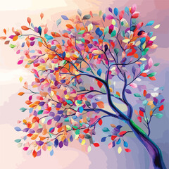 Vibrant Tree with Hanging Leaves Illustration