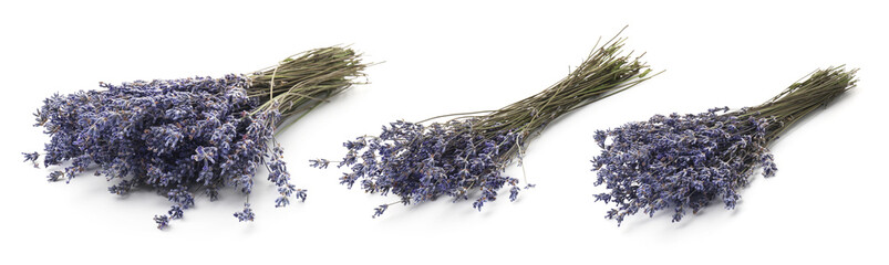 Bundles of lavender flowers isolated on white, set