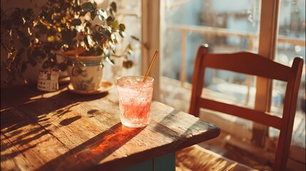 Modern beverage scene with metal straw in transparent glass, suitable for lifestyle, health, or product visuals.