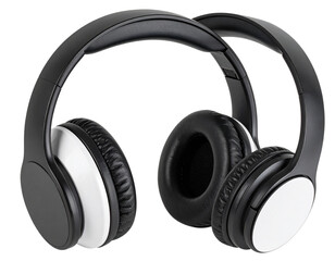 Modern Black and White Over-Ear Headphones Isolated on Transparent Background for Mus  