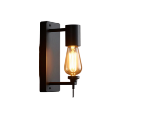 Modern black wall sconce with warm light bulb