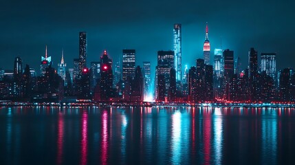 Fototapeta premium Lights explode across metropolitan skyline in vibrant motion high resolution picture