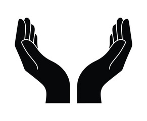Vector art of two open black hands cupped, isolated on white background