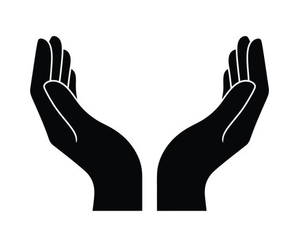 Vector art of two open black hands cupped, isolated on white background