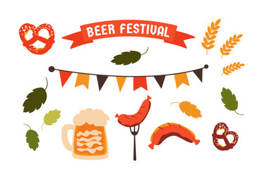 Set of illustrations for a beer festival .Vector illustration on a white background.