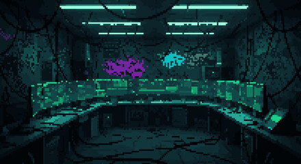 Futuristic Control Room with Neon Elements and Shadows