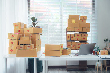Ready to Deliver: A collection of neatly arranged cardboard boxes, poised for shipping and...