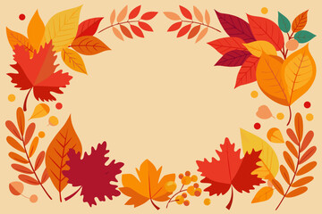An autumn foliage border frame with vibrant orange and red leaves vector illustration