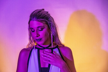 Neon Portrait with Purple and Yellow Light.