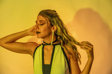 Neon Portrait of Woman with Closed Eyes.