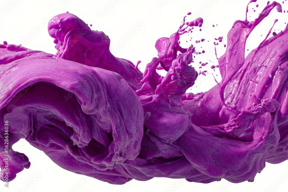 Poster Vibrant purple paint splashes create dynamic abstract patterns in a captivating artwork