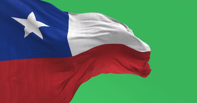 Close-up of Chile national flag waving isolated on green background