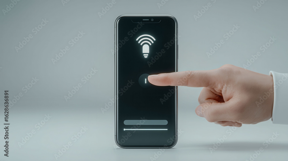 Poster a phone with a finger pointing to a button that says 