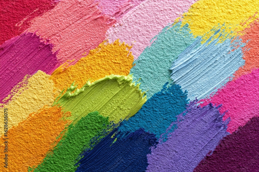 Poster vibrant brush strokes showcase a colorful palette in an artistic display of paint on canvas