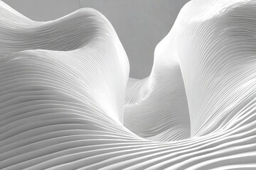 Intricate white wave patterns create an abstract landscape in modern architecture
