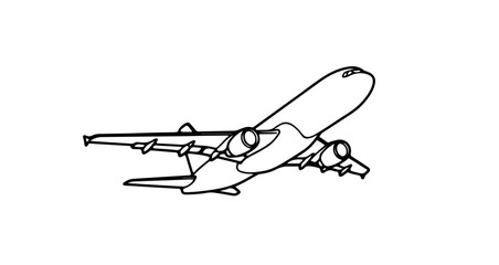 Airplane flying vector illustration commercial aviation travel transportation design airline flight jet aircraft lineart