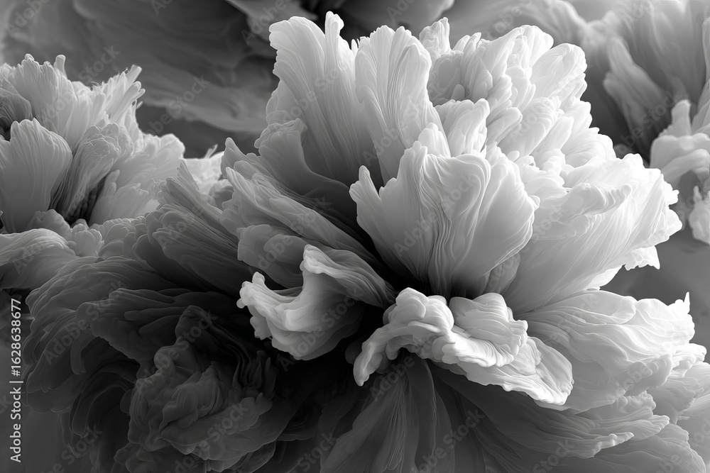 Aufkleber black and white close-up of elegant flowers with intricate textures and soft shapes in a minimalisti
