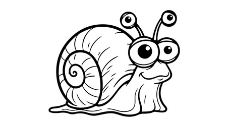 Obraz premium Cartoon snail illustration vector drawing of cute snail with big eyes snail clip art black and white outline