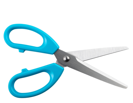 Modern turquoise-handled scissors on a transparent background 