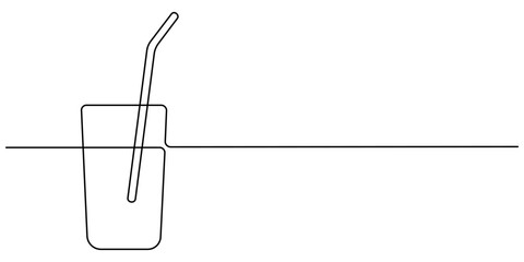 Continuous line drawing of a martini glass with a straw on a white background simple and elegant. 