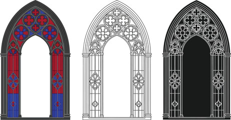 Gothic window design elements stained glass arch illustration