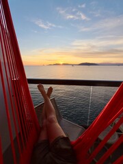 Atardecer en el mar mediterráneo, vistas al mar desde un barco / Sunset on the Mediterranean Sea,...