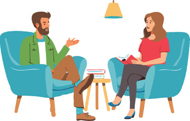 Cozy Conversation and Literary Companionship Two Individuals Share Thoughts Surrounded by Comfort Books and a Warm Ambiance