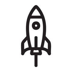 Stylized rocket icon with exhaust on white background Keywords: rocket, spaceship, spacecraft