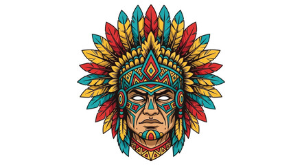 Fototapeta premium Colorful Tribal Chief Head Illustration with Traditional Feather Headdress