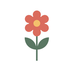 Simple flower illustration with red petals and green leaves  