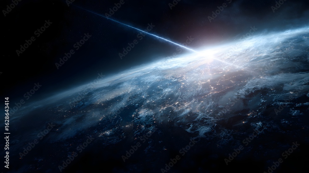 Poster satellite beaming internet signals to earth global connection illuminated