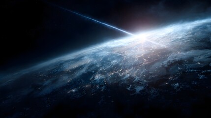 Satellite beaming internet signals to Earth global connection illuminated