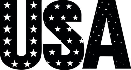 Bold USA letters filled with stars in a distinctive silhouette style