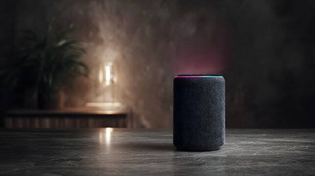 A voice assistant speaker processing an online request