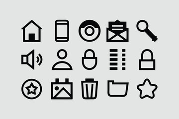 icon set for user interface, app, website. simple line icons essential for software, ui, web and design elements. transparent pang and vector illustration.