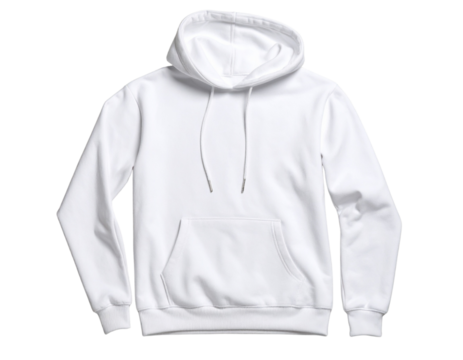 Plain white hoodie with drawstring and front pocke