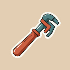Adjustable wrench with red handle on neutral background  