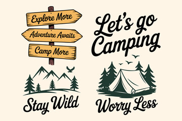 Camping Adventure with Motivational Phrases and Outdoor Elements for Nature Enthusiasts and Travel Lovers Inspiration