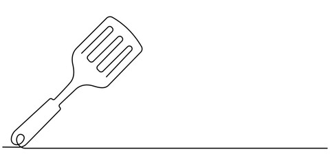 Continuous line drawing of spatula. Single line of spatula illustration, Continuous one line kitchen spatula vector illustration, Continuous Line Drawing Of Spatula. One Line Of Spatula. 