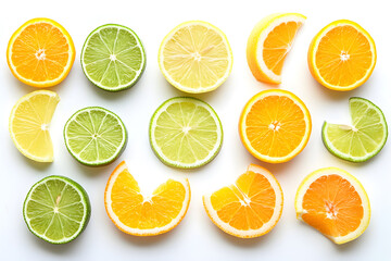 Obraz premium Citrus fruit sections display vibrant texture on white. Use for food branding, recipe blogs, or summer posters.