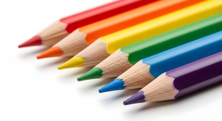 Colorful Rainbow Pencils Lined Up on Neutral Background – High-Resolution Art Supply Image