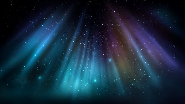 Abstract space background with aurora borealis lights and twinkling stars over cosmic dust