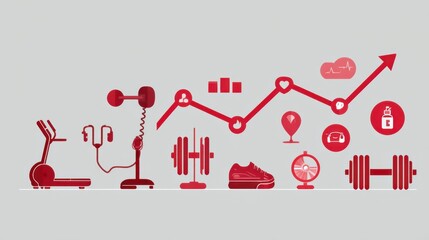 outoffocus home fitness gear and digital telehealth icons merge into a dynamic ascending graph forecasting strong tech sector profits.