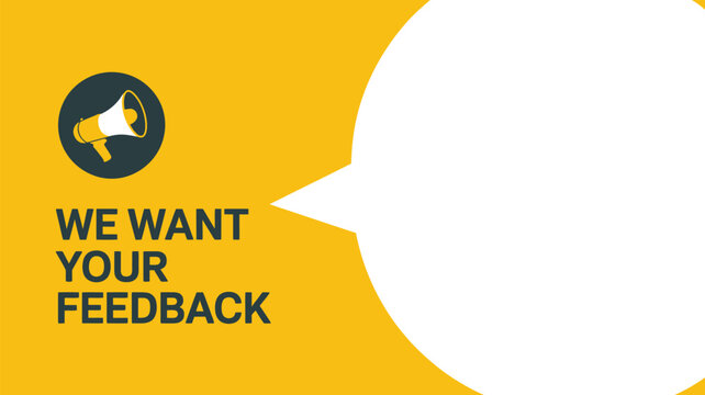Minimalist Illustration of a Megaphone and Speech Bubble Announcing Feedback Request