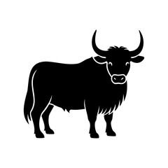 Silhouette a yak with curved horns shaggy fur animal graphic
