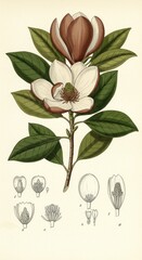 Botanical illustration of magnolia flower